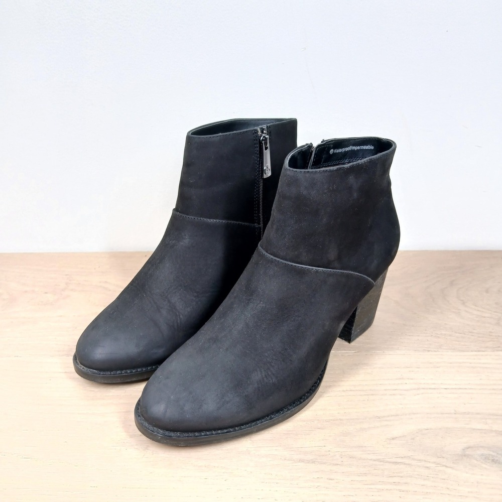 Blondo Ankle Boots Women 9.5 Black Nubuck Leather Waterproof Side Zip Block Heel